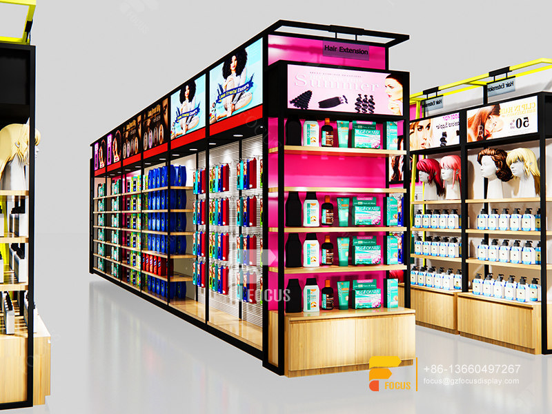 Beauty Shop Counter Wig Head Wall Display Hair Salon Layout