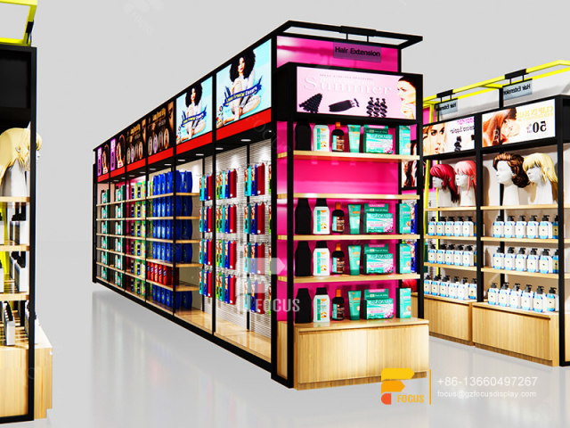 Beauty Shop Counter Wig Head Wall Display Hair Salon Layout