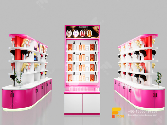 Beauty Display Racks Wig Station Retail Hair Salon Interior Decoration