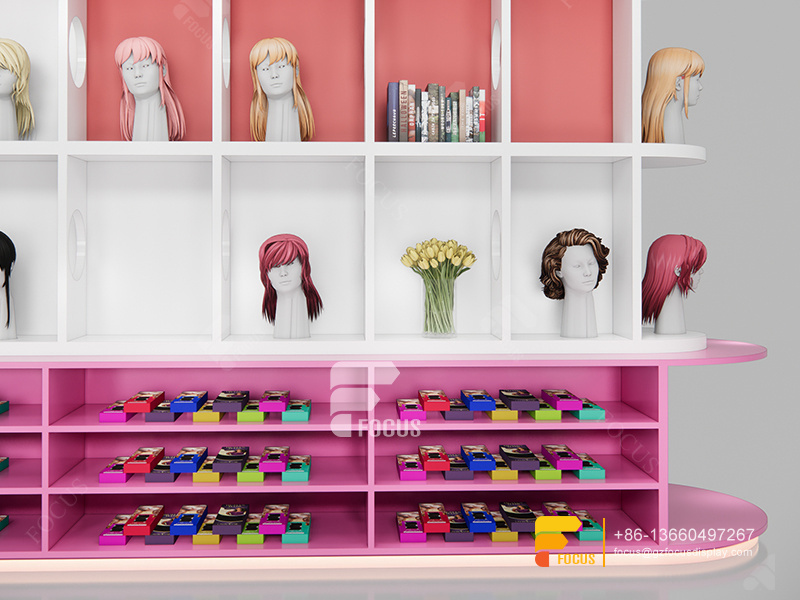 Beauty Supplies Shelvesss Wall Mounted Wig Display Barber Hair Display