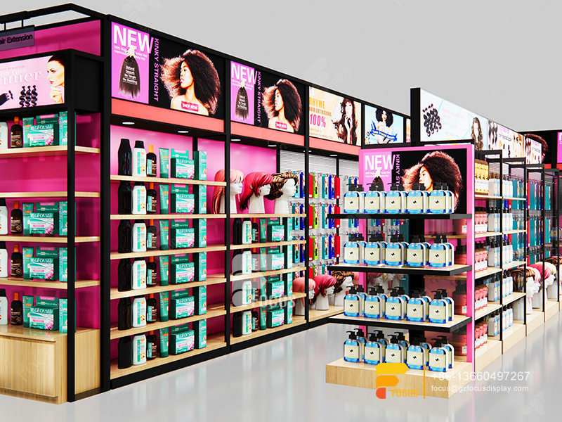 Beauty Bar Shop Design Metal Wig Display Hair Hair Showcase