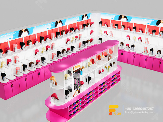 Beauty Retail Display Wall Mounted Wig Display Salon Cabinet Station