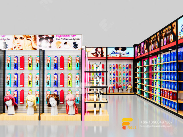 Beauty Bar Shop Design Metal Wig Display Hair Hair Showcase