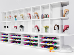 Pink Store Beauty Hair Salon Product Shelves Wig Head Wall Display