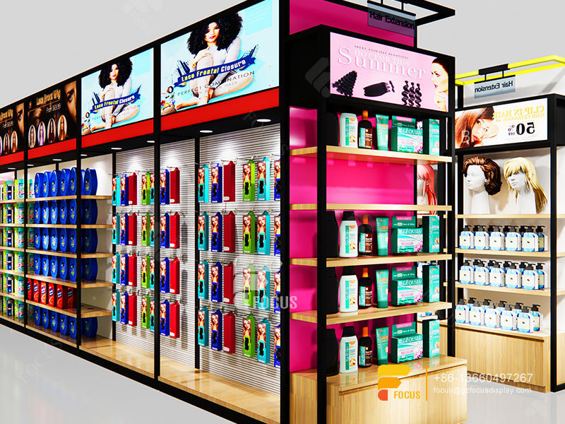 Beauty Shop Counter Wig Head Wall Display Hair Salon Layout