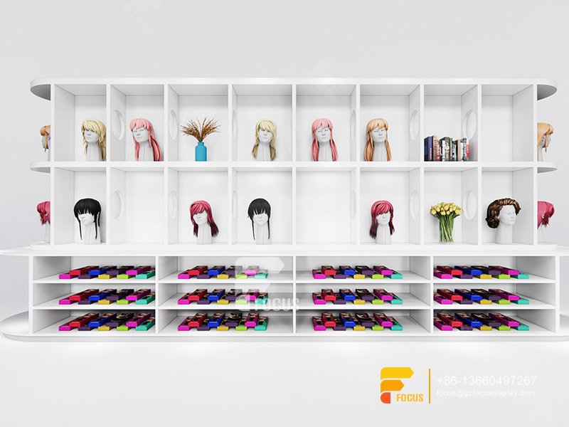 Pink Store Beauty Hair Salon Product Shelves Wig Head Wall Display