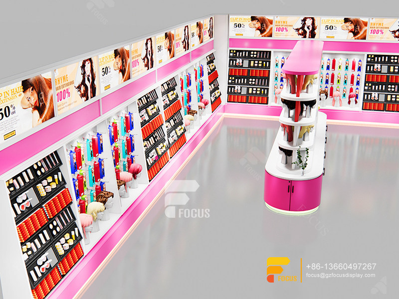 Custom Beauty Cabinet Hair Display Wig Shop Design