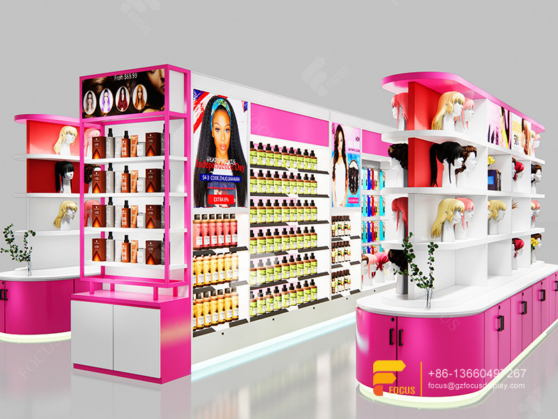 Beauty Display Racks Wig Station Retail Hair Salon Interior Decoration
