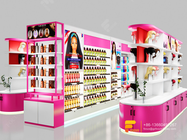 Beauty Display Racks Wig Station Retail Hair Salon Interior Decoration