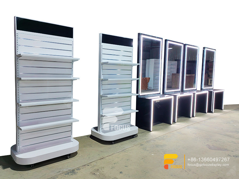 Custom Wig Shelf Hair Care Store Design Shelving Slatwall