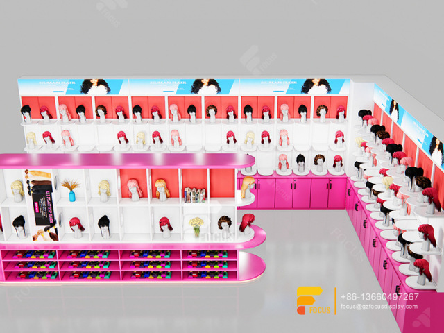 Beauty Retail Display Wall Mounted Wig Display Salon Cabinet Station