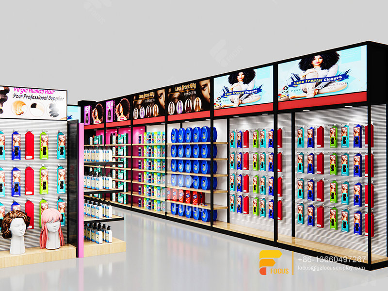 Beauty Bar Shop Design Metal Wig Display Hair Hair Showcase