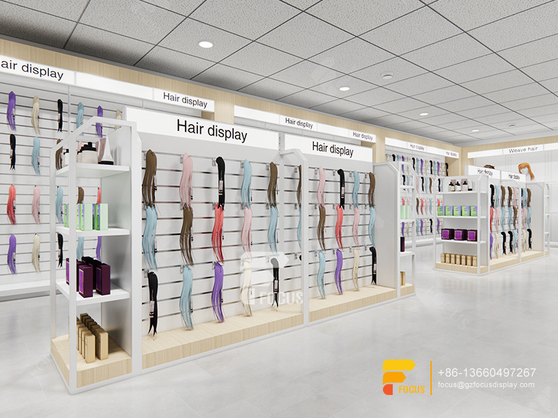 Hair Salon Display Shelf Wig Cabinet Slatwall Display Stand