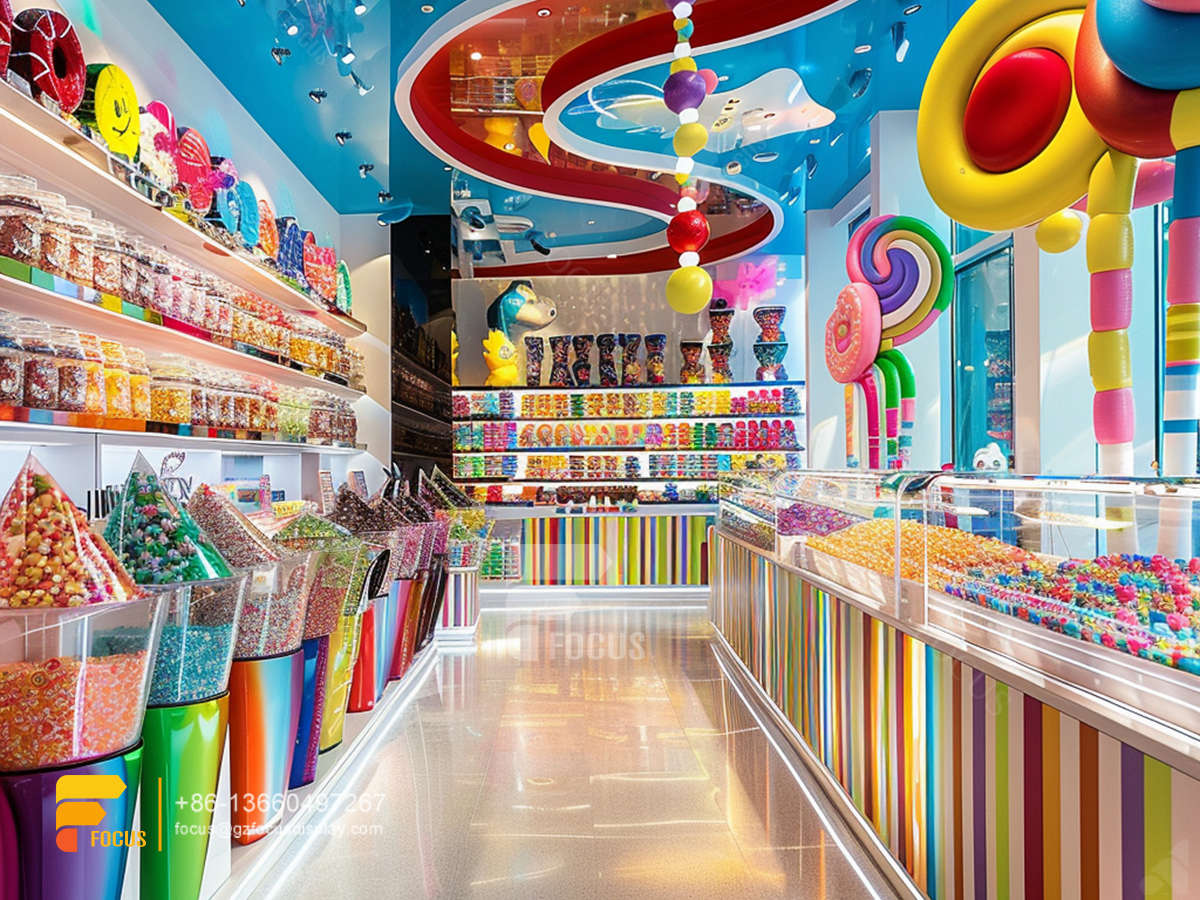 bulk candy display lollipop sweet shop chocolate shelf