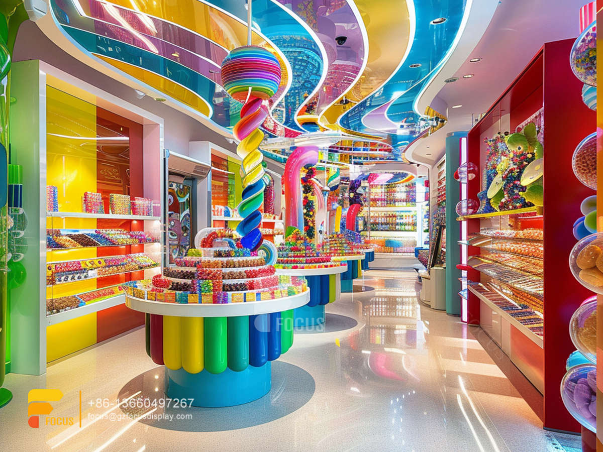 bulk candy display lollipop sweet shop chocolate shelf