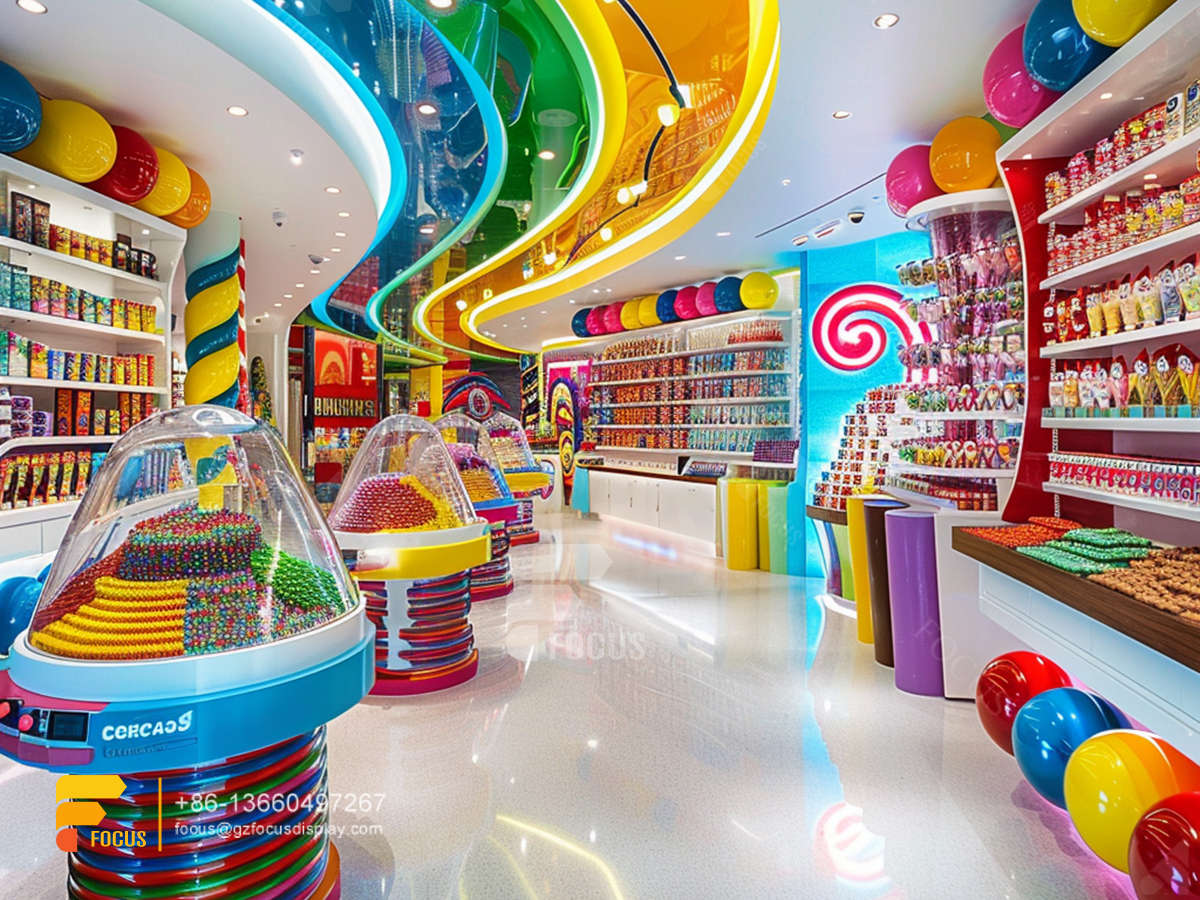 candy cane stand modern sweet shop interior design display racks chocolate