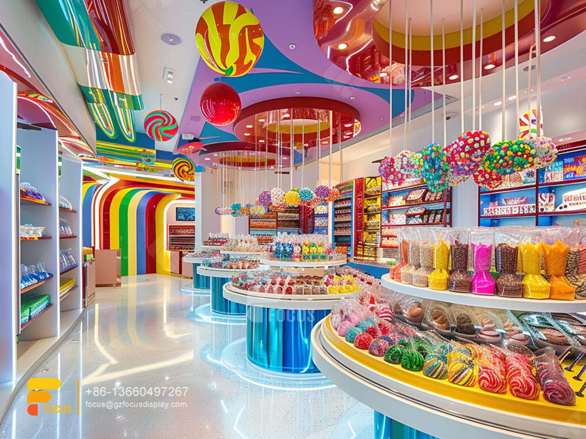 candy cane stand modern sweet shop interior design display racks chocolate