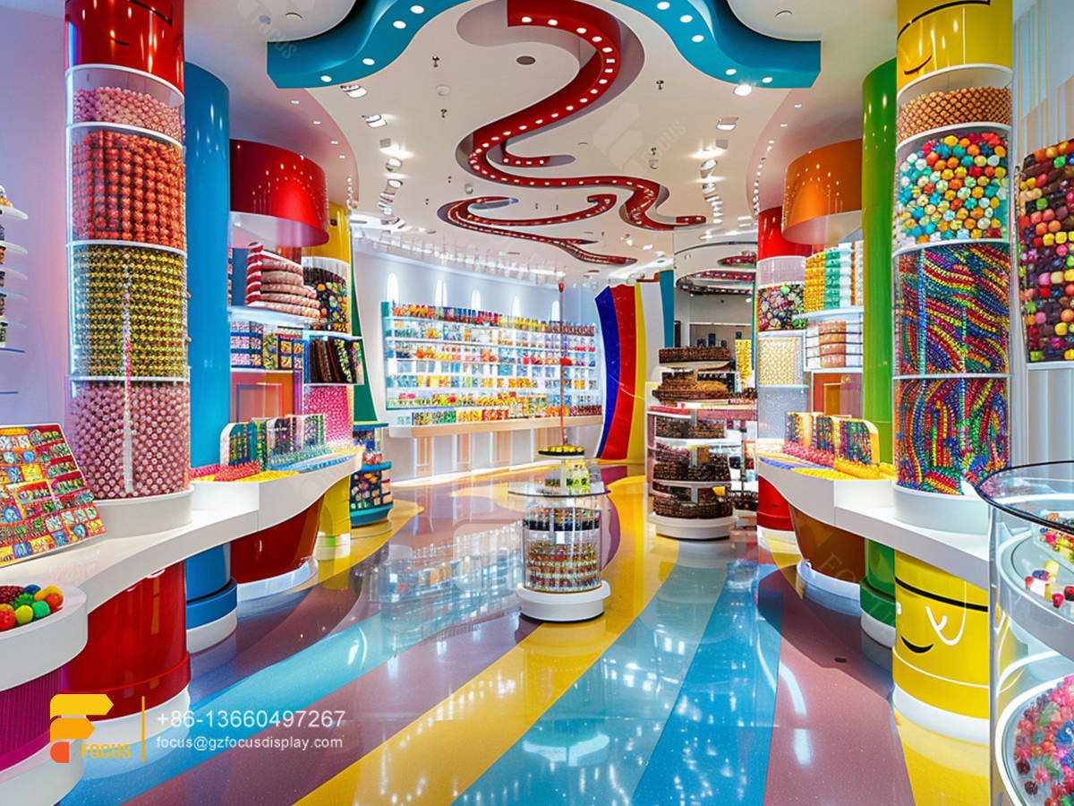 candy cane stand modern sweet shop interior design display racks chocolate