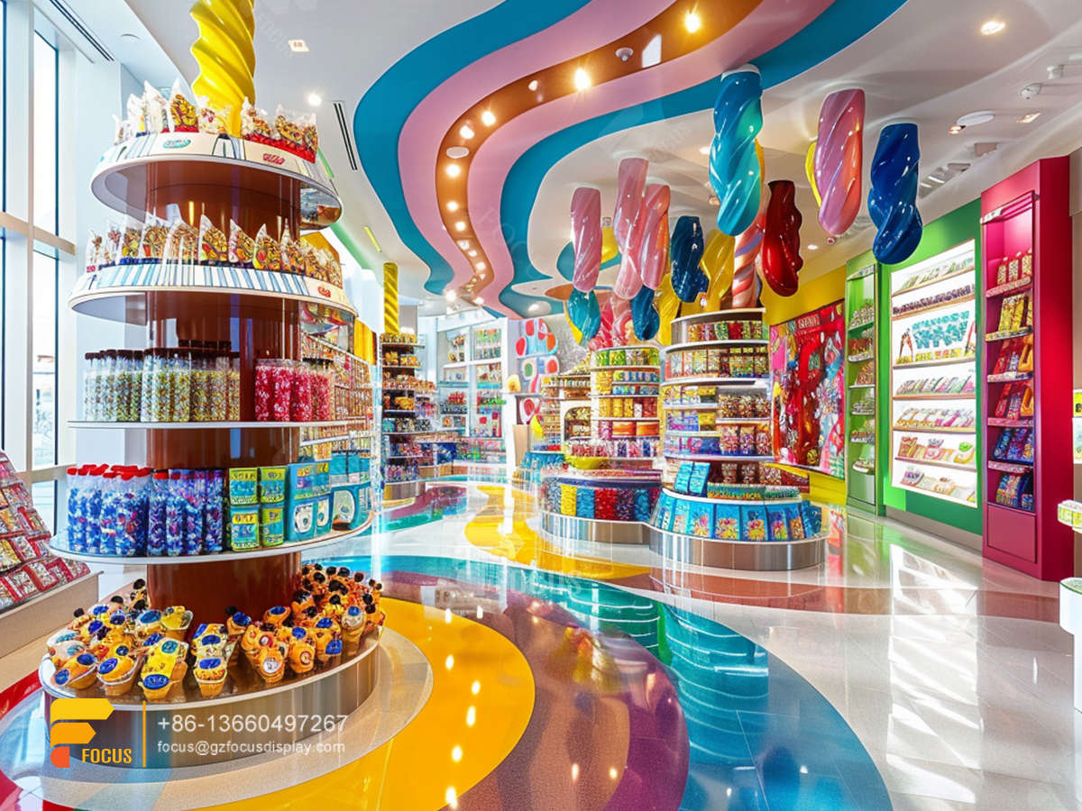 candy shelf rack snack display case sweet shop shelving