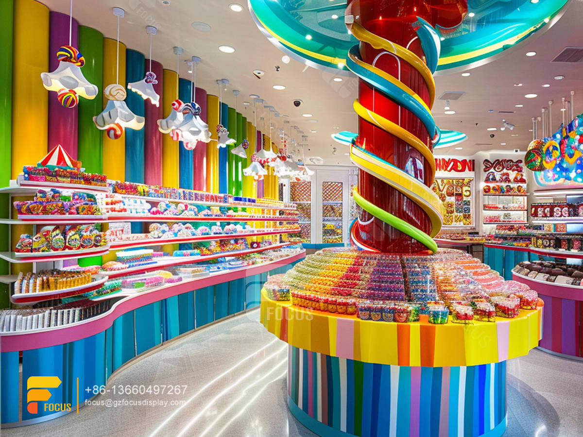 candy shelf rack snack display case sweet shop shelving