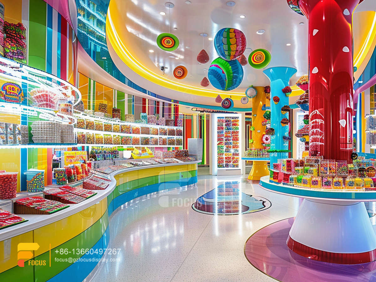 candy shelf rack snack display case sweet shop shelving