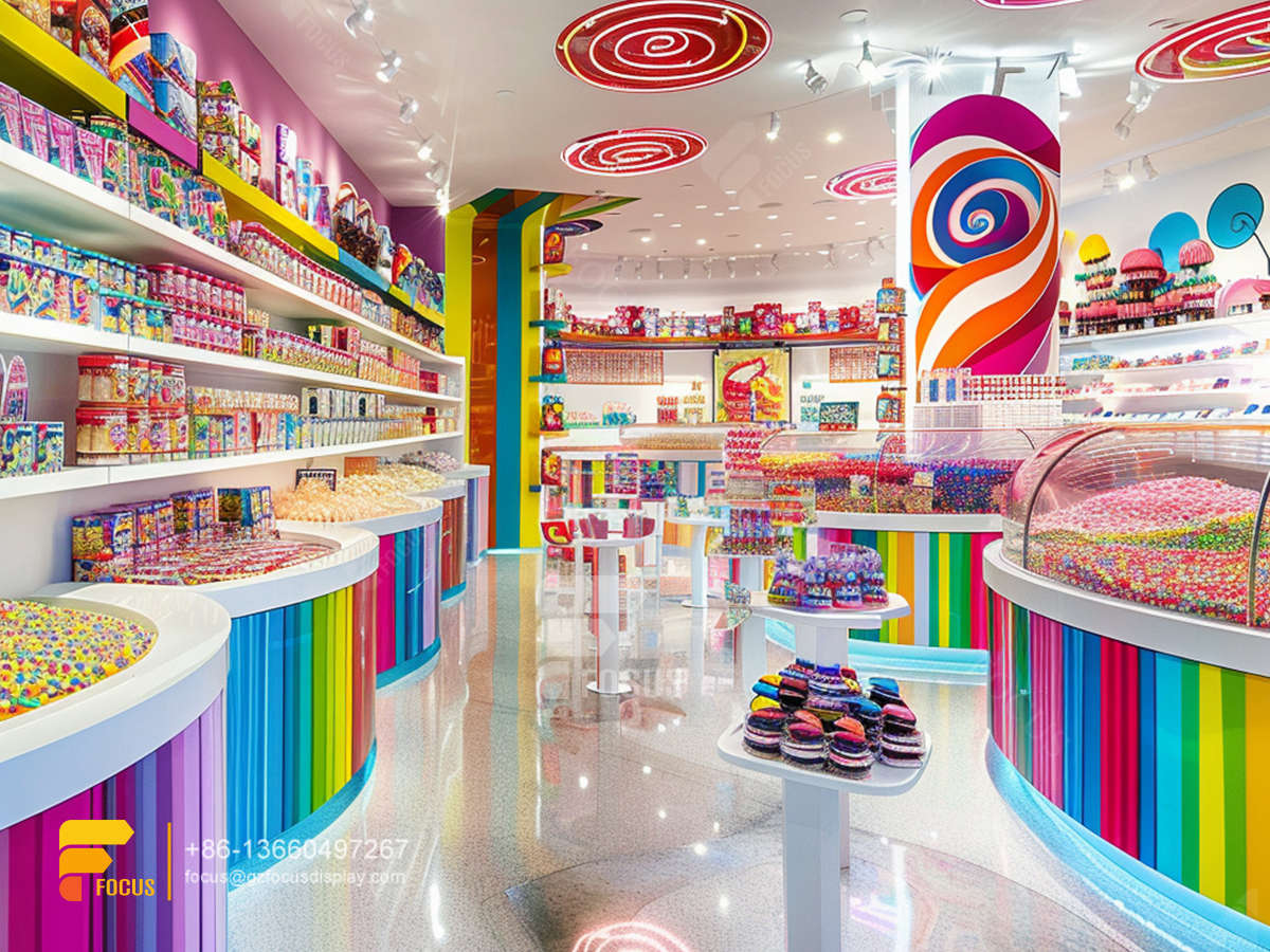 candy shelf rack snack display case sweet shop shelving