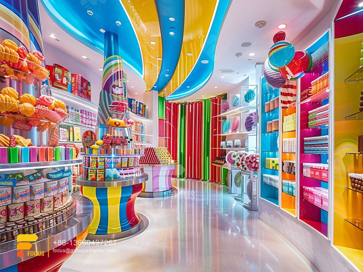 candy shelving snack store design chocolate display