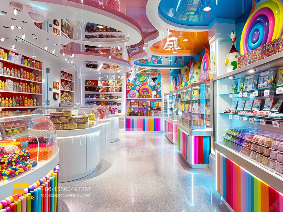 candy shelving snack store design chocolate display