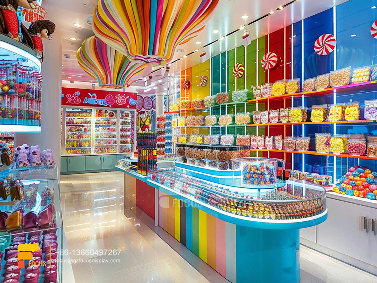 candy shelving snack store design chocolate display