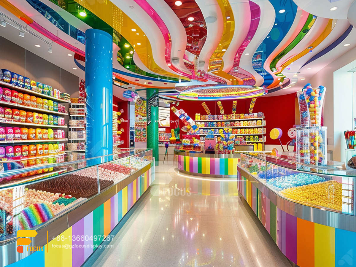candy shelving snack store design chocolate display
