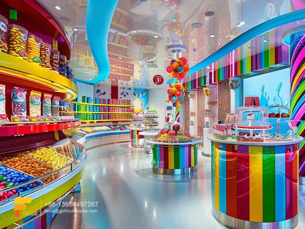 candy store stand snack display shelf chocolate store