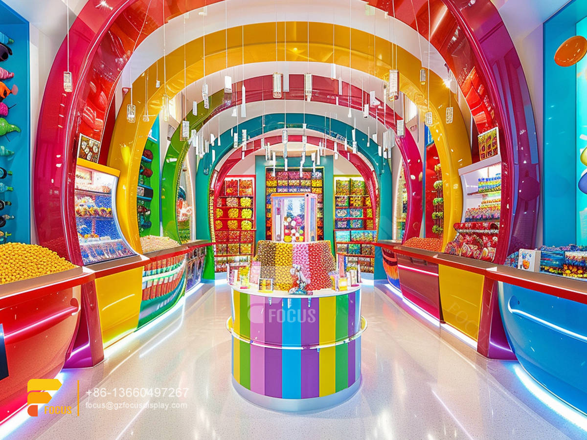candy store stand snack display shelf chocolate store