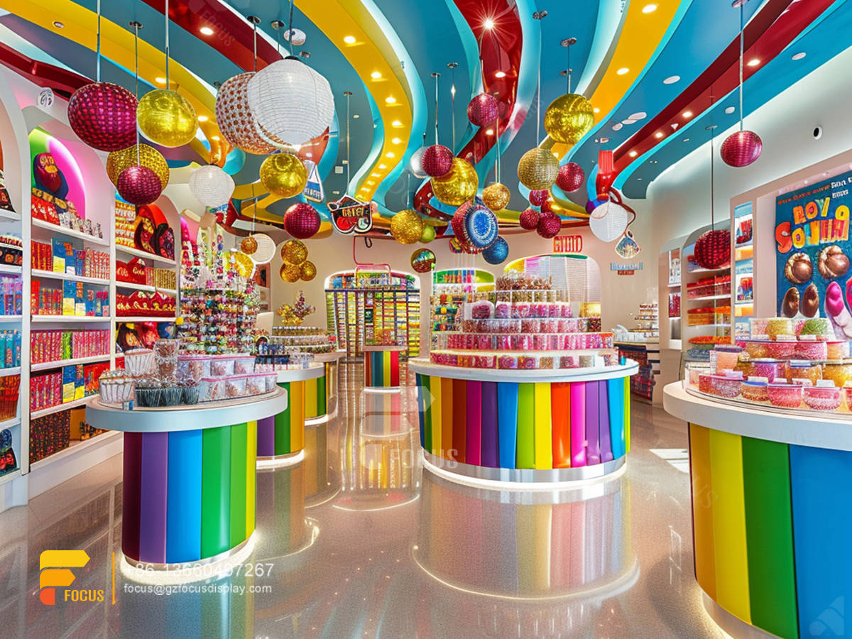 candy store stand snack display shelf chocolate store