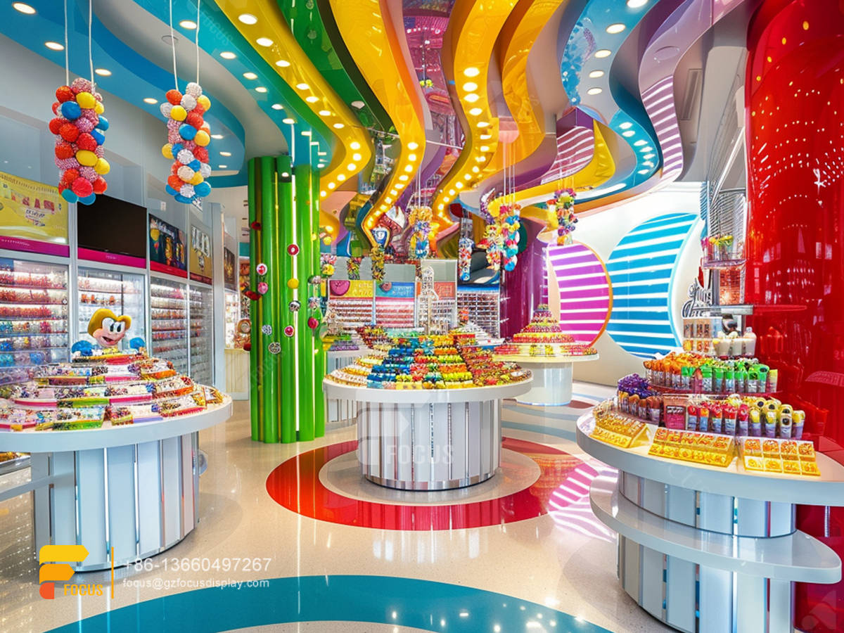candy store stand snack display shelf chocolate store