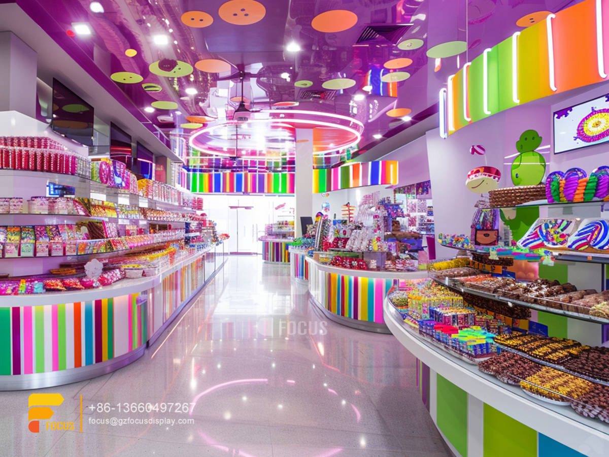 custom cotton candy rack retail snack display sweet store
