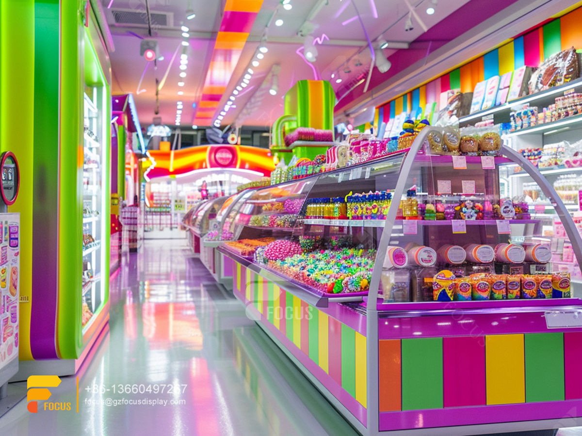 custom cotton candy rack retail snack display sweet store