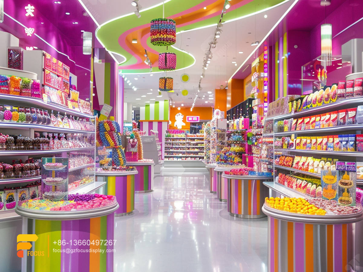 custom cotton candy rack retail snack display sweet store