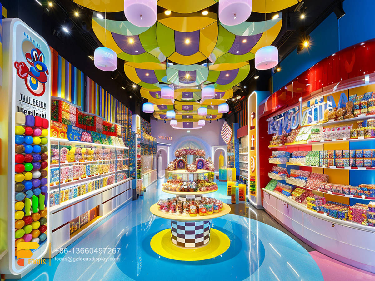 custom snacks shelf sweet display stands chocolate shop
