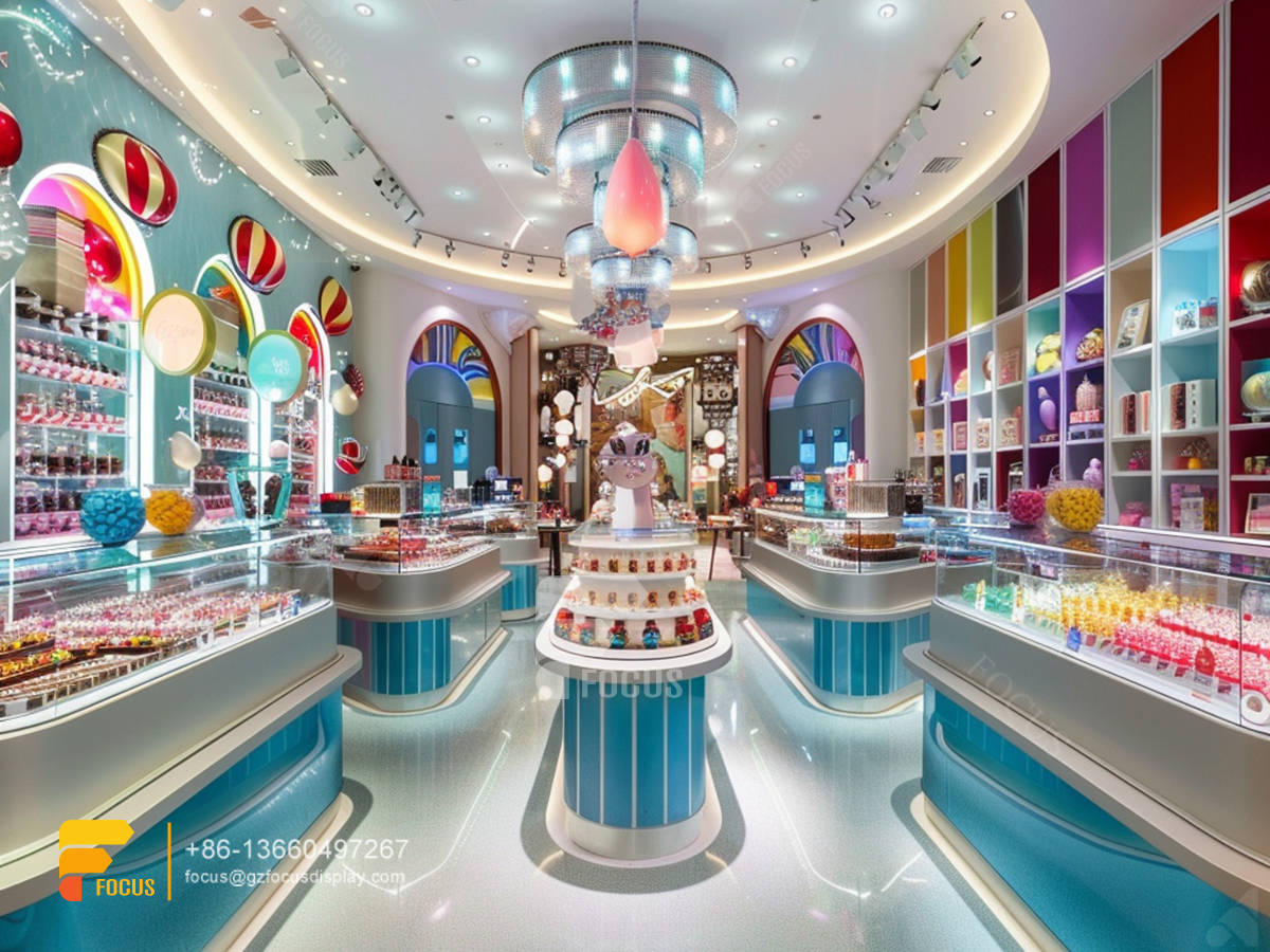 custom sugar sweet shop snack displays chocolate shelf