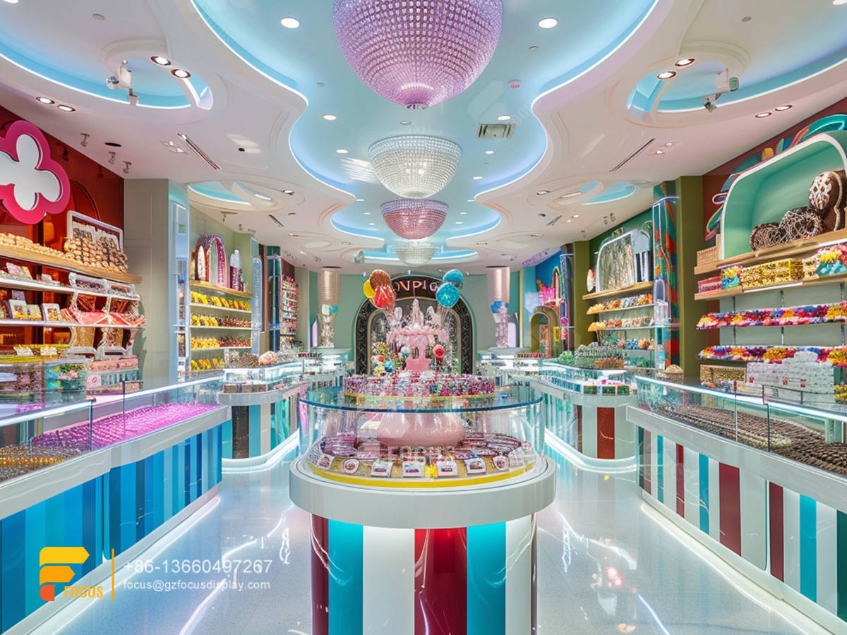 custom sugar sweet shop snack displays chocolate shelf