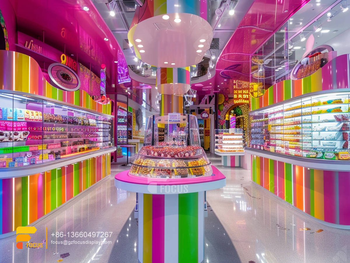 glass candy display cases sweet shop shelves nuts shop decor