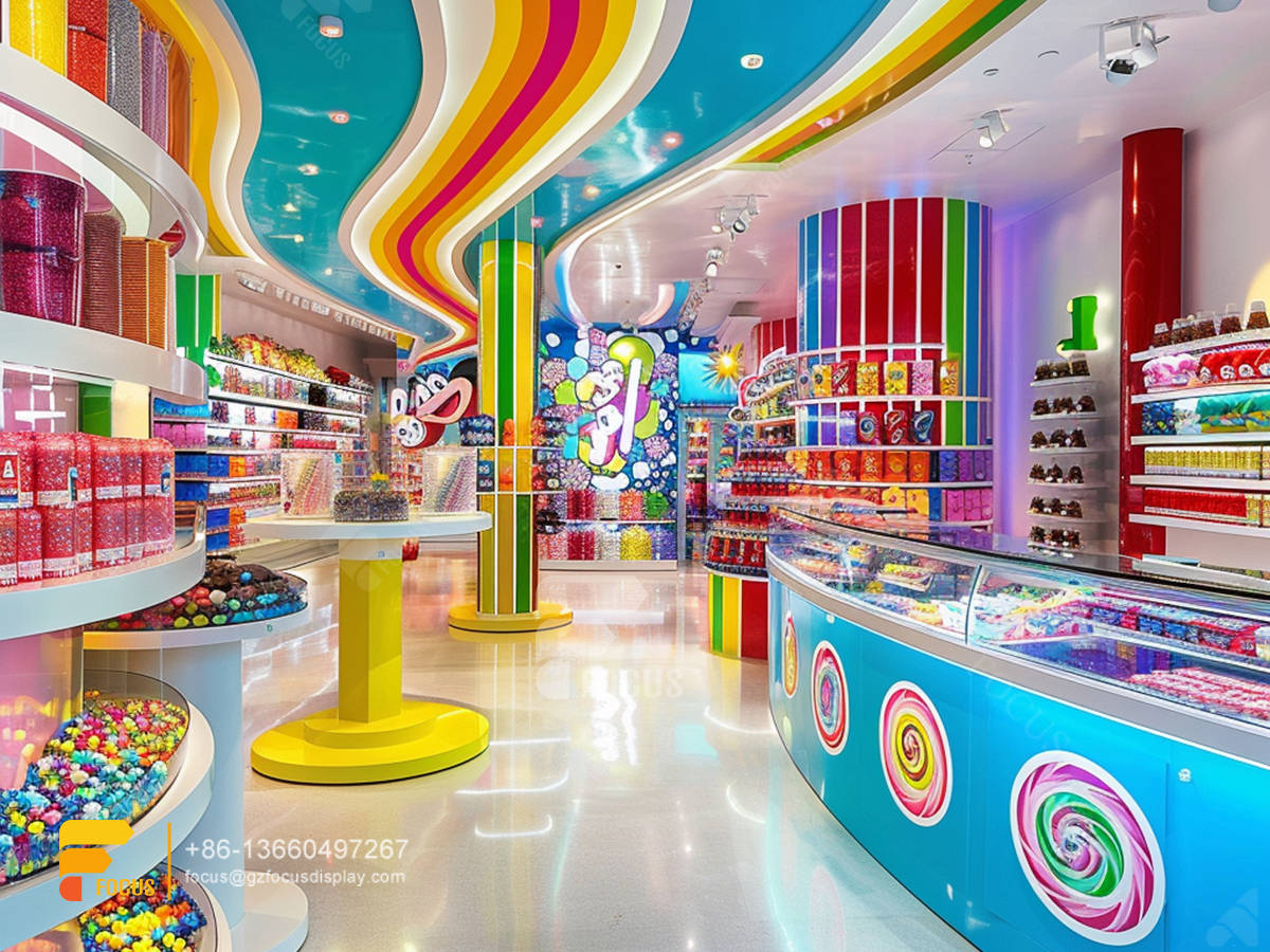retail candy display snacks shop design chocolate glass counter
