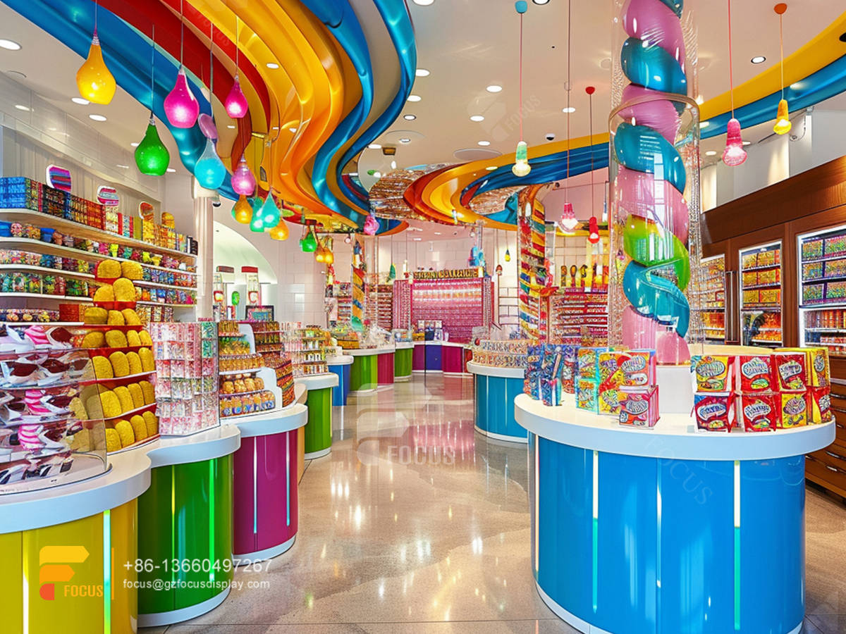retail candy display snacks shop design chocolate glass counter