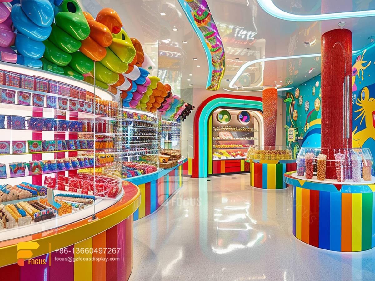 retail candy display snacks shop design chocolate glass counter