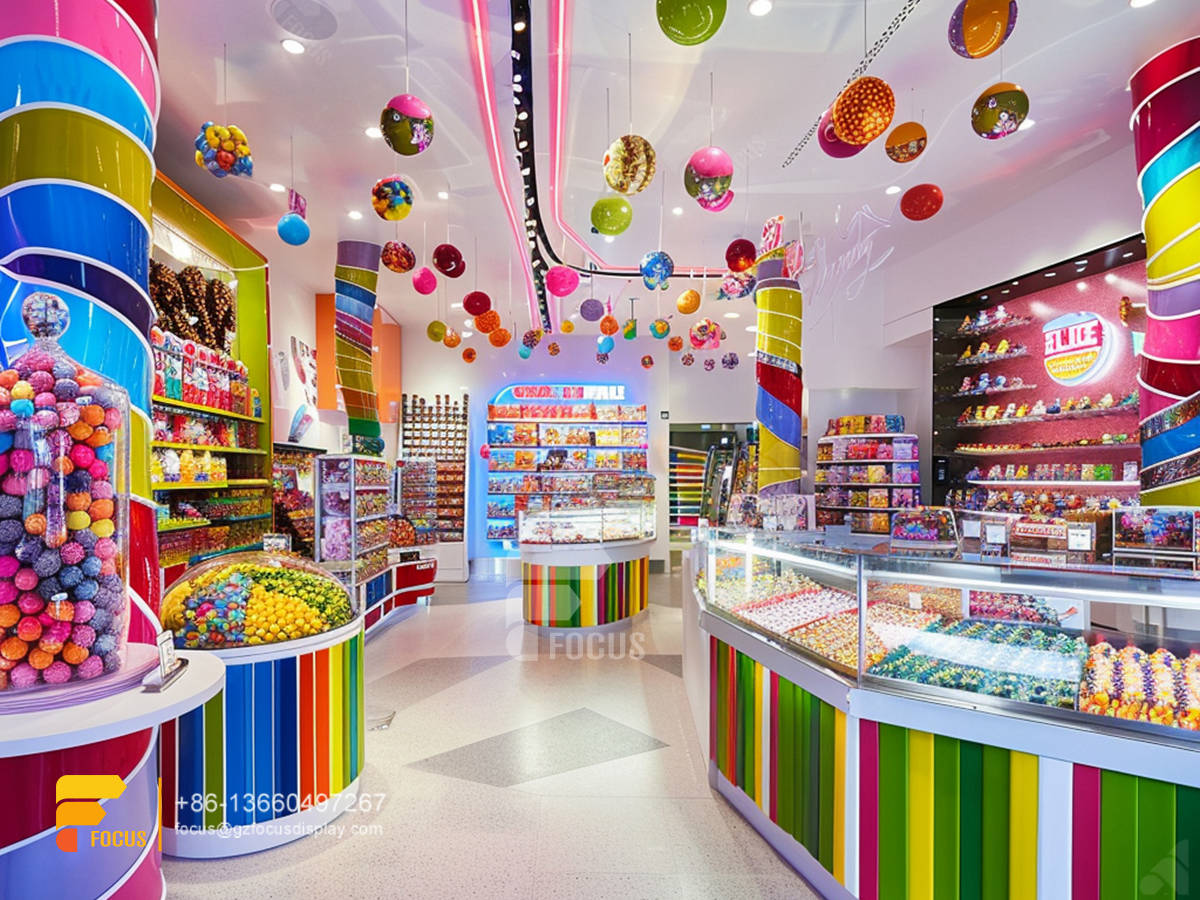 retail candy display snacks shop design chocolate glass counter