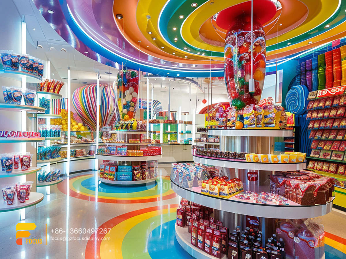 retail candy display snacks shop design chocolate glass counter