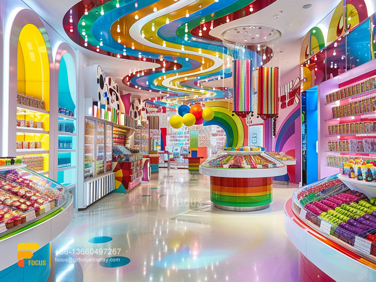 retail candy display snacks shop design chocolate glass counter