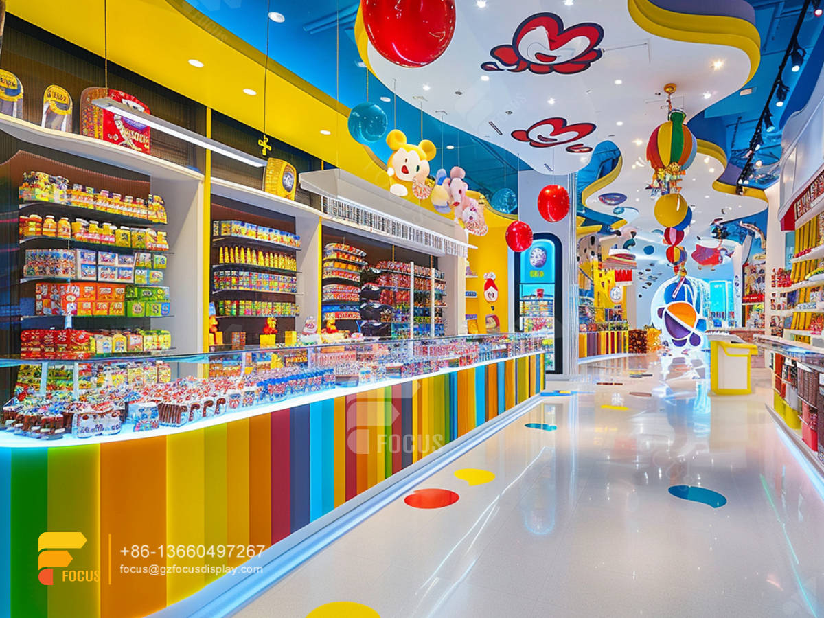 snack wall display design chocolate shop sweet shop shelving
