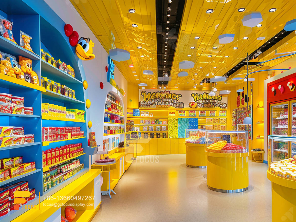 snack wall display design chocolate shop sweet shop shelving
