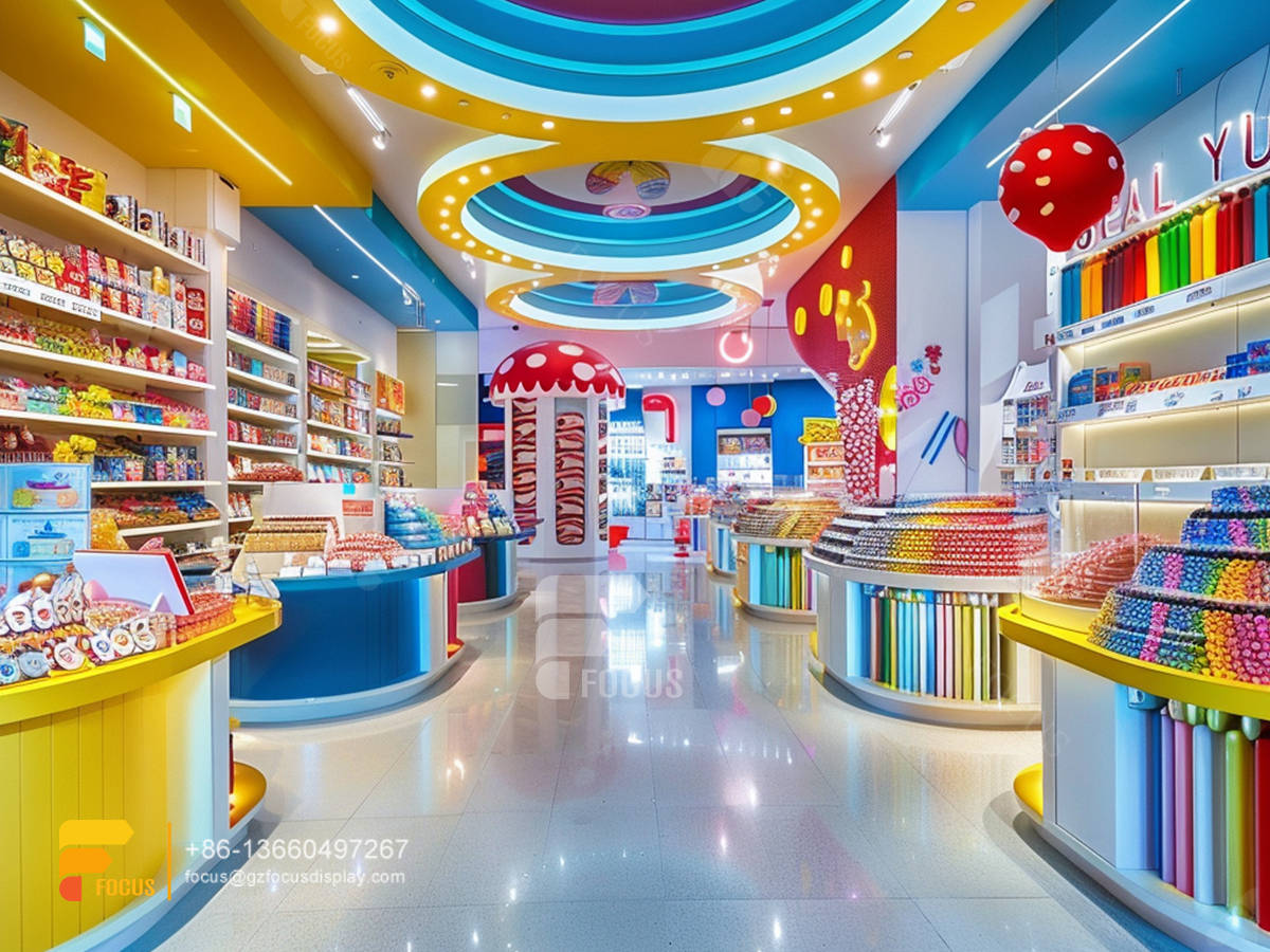 snack wall display design chocolate shop sweet shop shelving